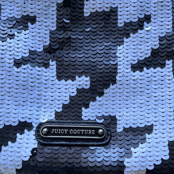 Juicy Couture Black White Sequin Chain Leather Strap Houndstooth Evening Bag GUC - Picture 6 of 6